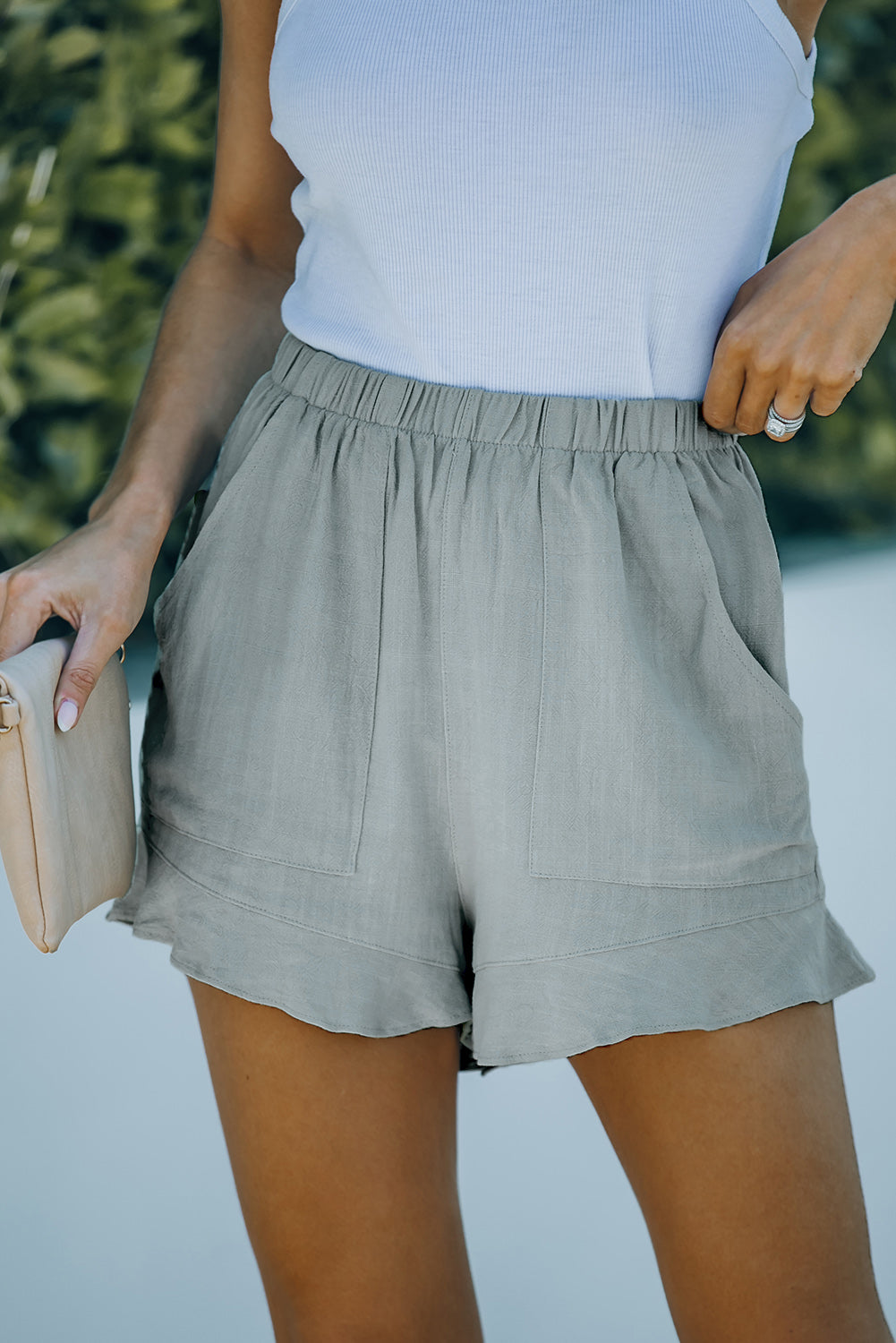 Elastic Waist Shorts with Pockets-Angel Casuals