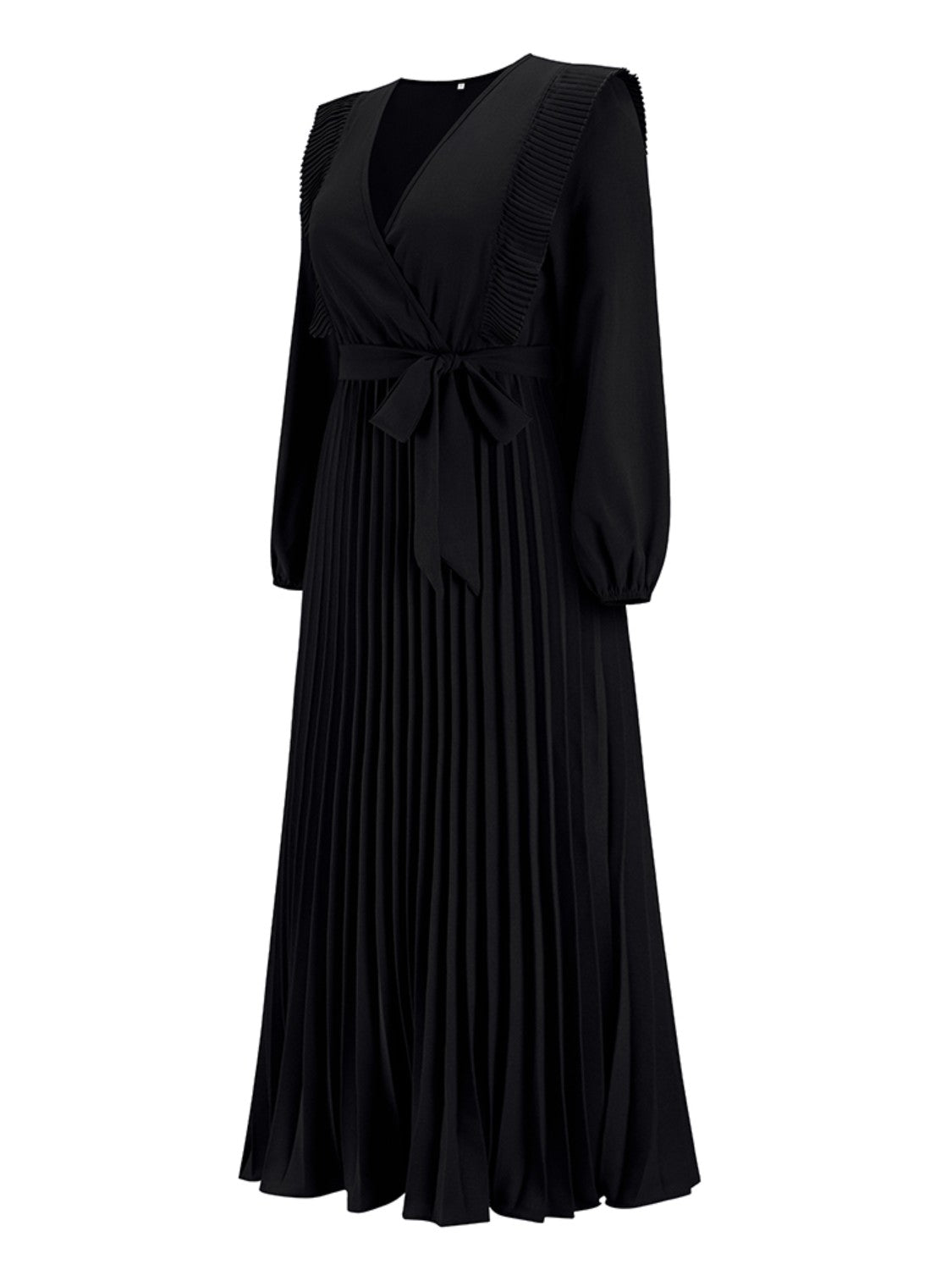 Pleated Surplice Tie Waist Maxi Dress-Angel Casuals