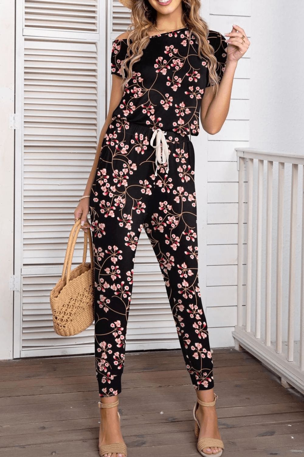 Asymmetrical Neck Short Sleeve Jumpsuit-Angel Casuals