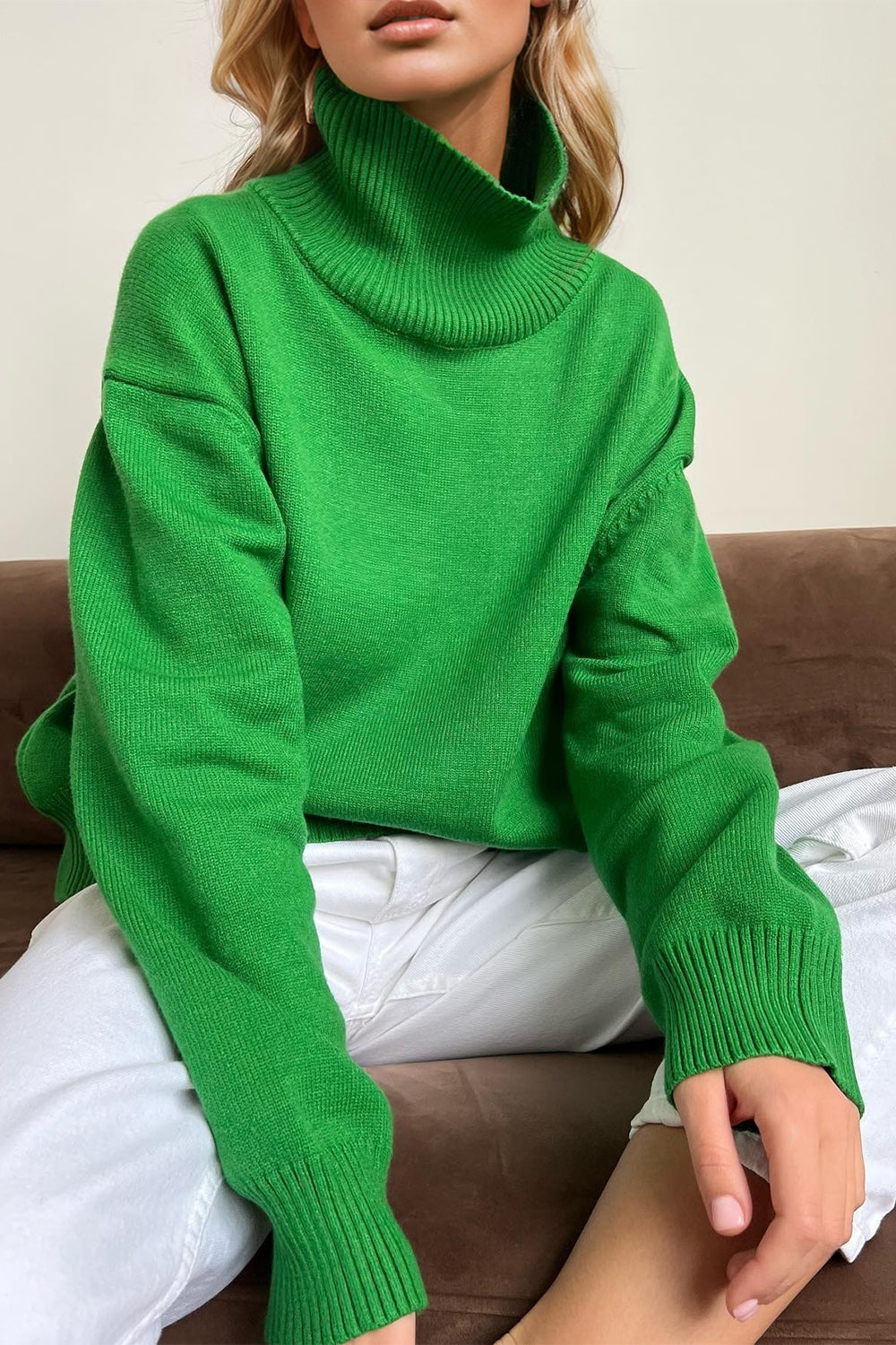 Basic Bae Turtleneck Dropped Shoulder Long Sleeve Sweater-Angel Casuals