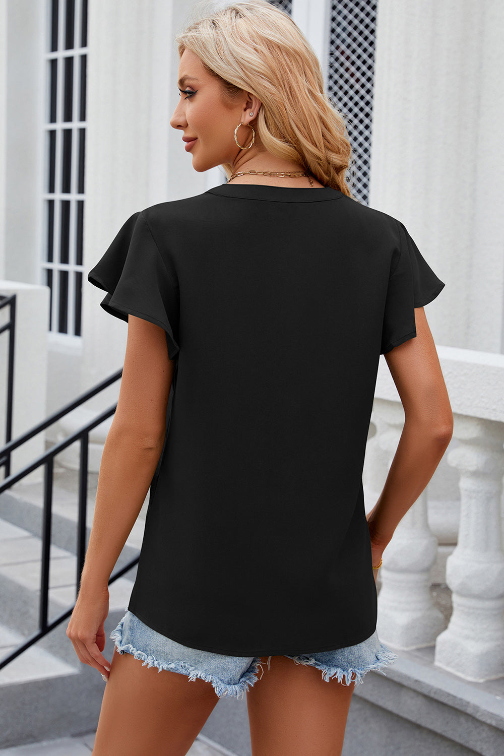 Notched Cap Sleeve T-Shirt-Angel Casuals