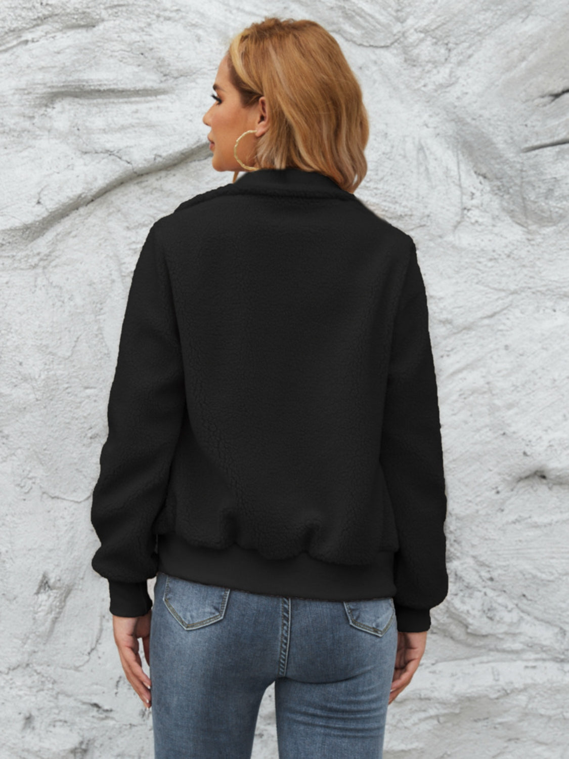 Zip Up Collared Neck Long Sleeve Jacket-Angel Casuals