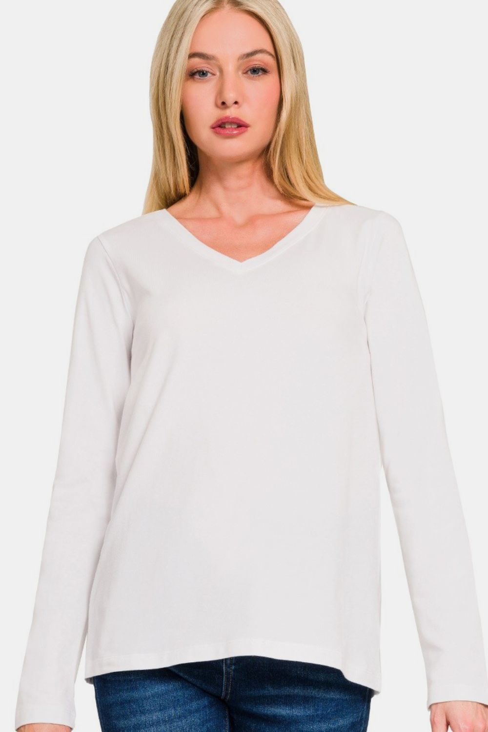 Zenana Full Size V-Neck Long Sleeve T-Shirt-Angel Casuals