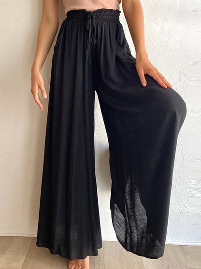 Drawstring Waist Wide Leg Pants-Angel Casuals