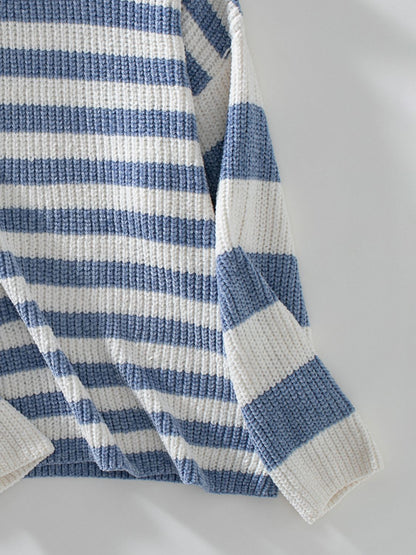 Striped Round Neck Long Sleeve Sweater-Angel Casuals