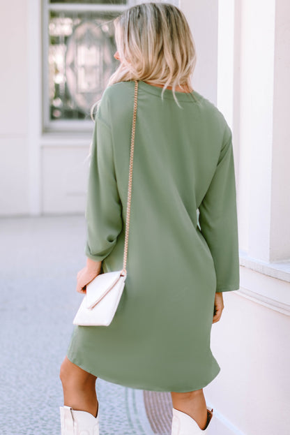 Notched Long Sleeve Dress with Pockets-Angel Casuals