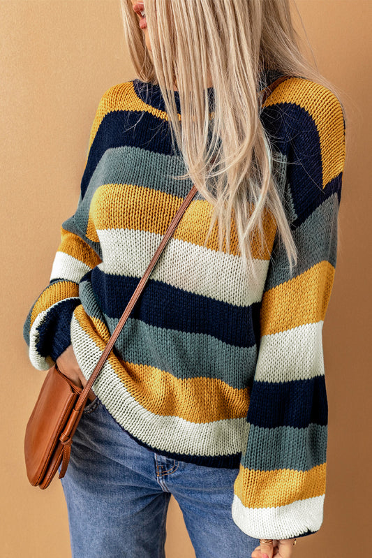 Color Block Round Neck Dropped Shoulder Sweater-Angel Casuals