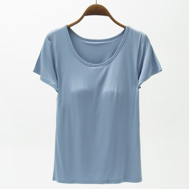 Round Neck Modal T-Shirt with Bra-Angel Casuals