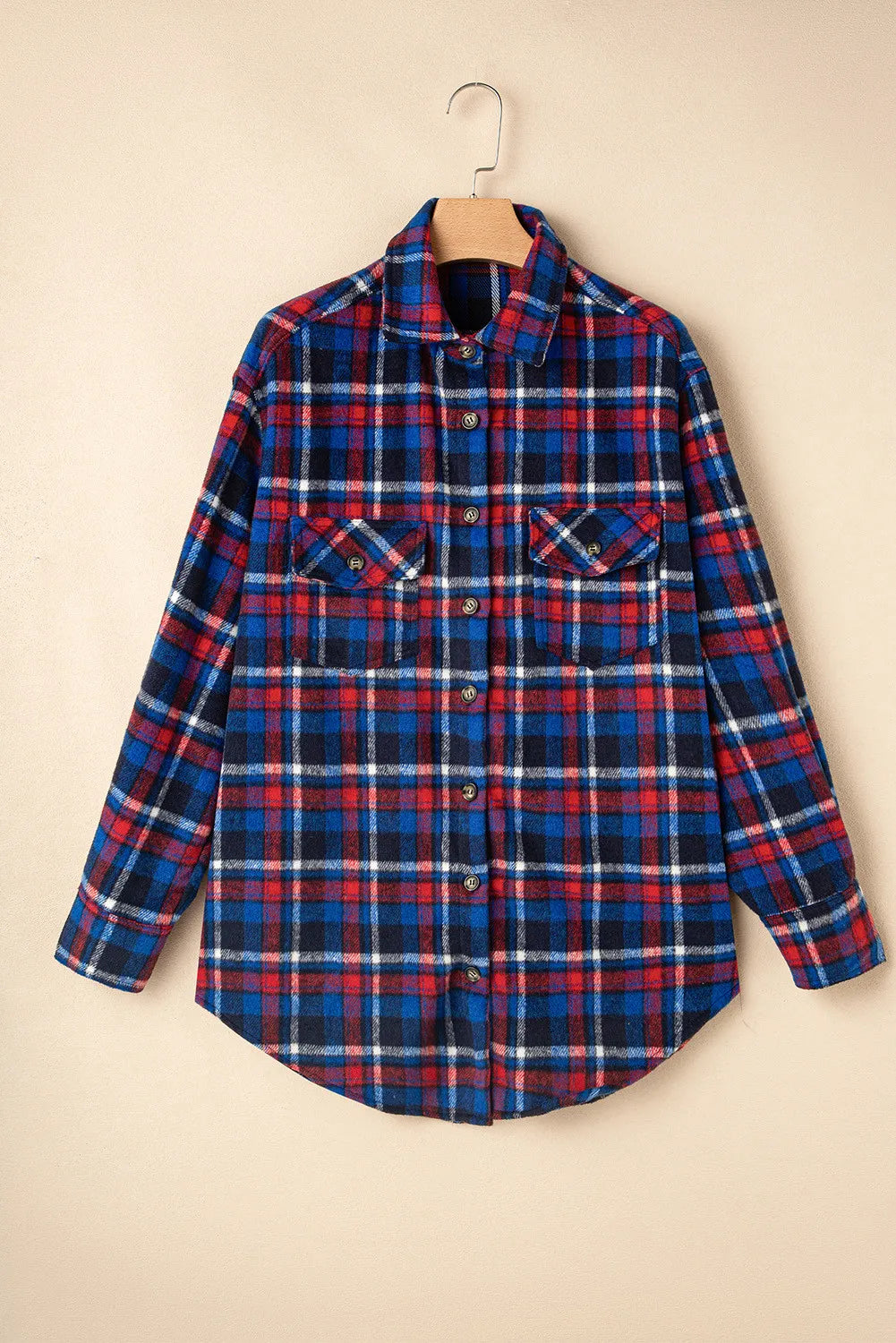 Pocketed Plaid Collared Neck Long Sleeve Shacket-Angel Casuals