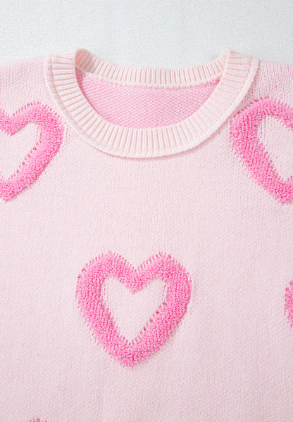 High-Low Heart Round Neck Long Sleeve Sweater-Angel Casuals