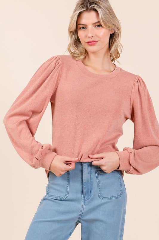 Mittoshop Round Neck Long Sleeve Rib Knit Top-Angel Casuals