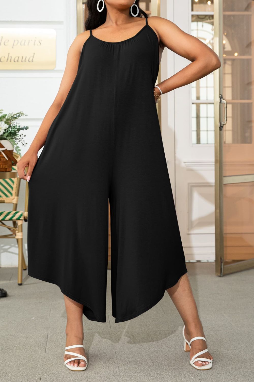 Plus Size Printed Spaghetti Strap Wide Leg Jumpsuit-Angel Casuals