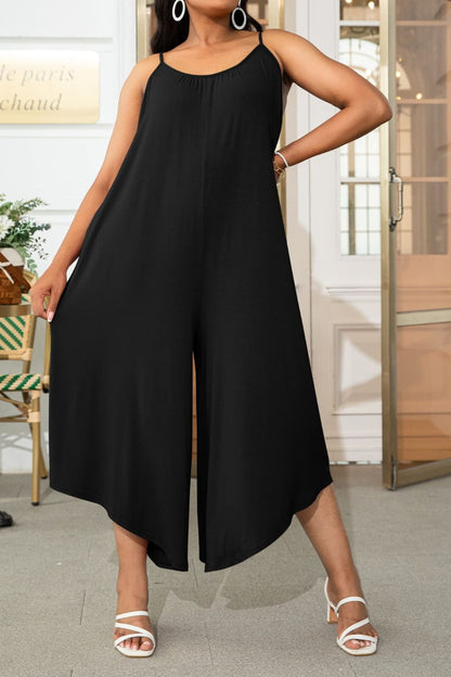 Plus Size Printed Spaghetti Strap Wide Leg Jumpsuit-Angel Casuals