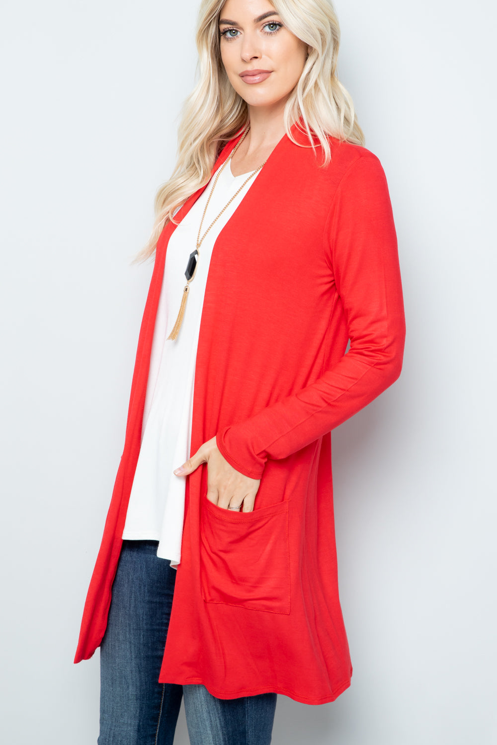 Celeste Full Size Open Front Cardigan with Pockets-Angel Casuals