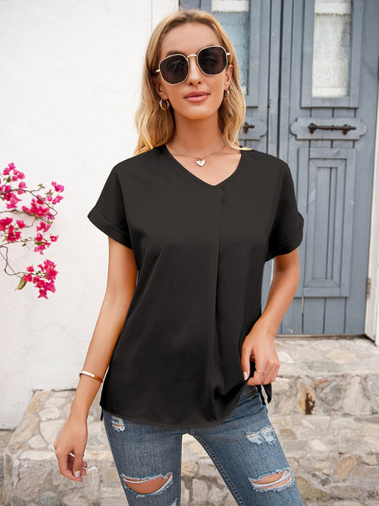 V-Neck Short Sleeve T-Shirt-Angel Casuals