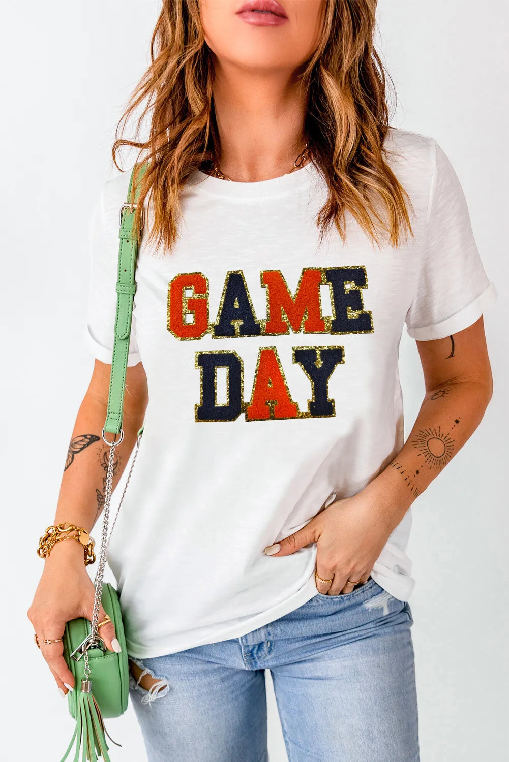 GAME DAY Round Neck Short Sleeve T-Shirt-Angel Casuals