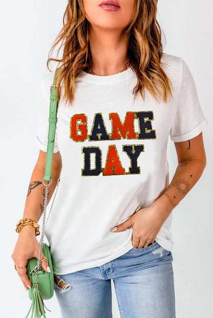 GAME DAY Round Neck Short Sleeve T-Shirt-Angel Casuals