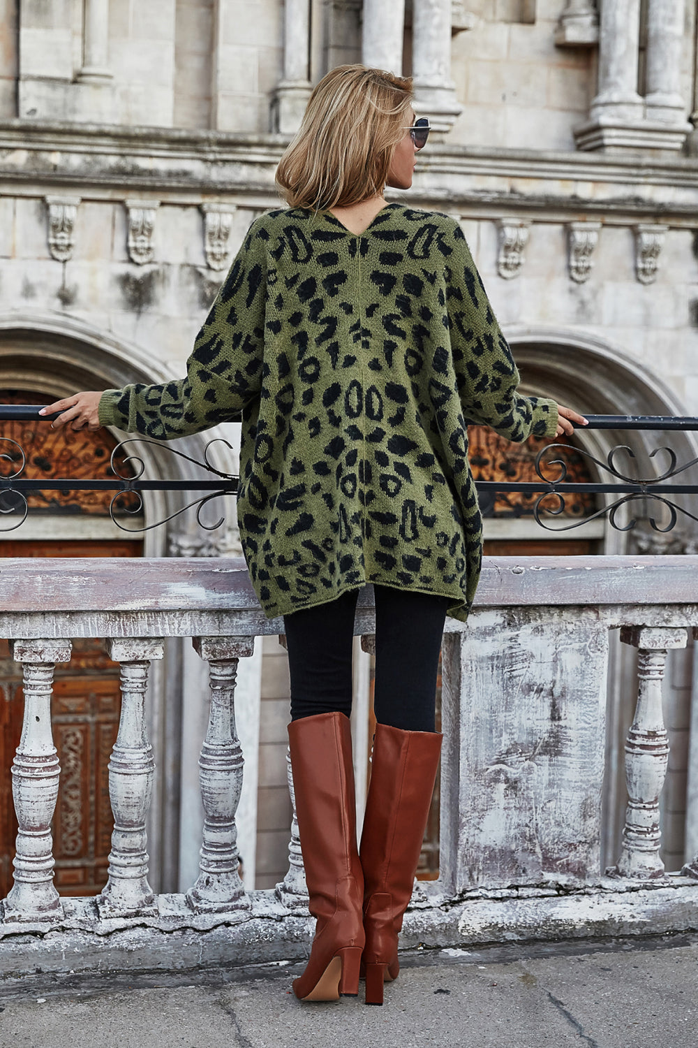 Leopard Longline Cardigan with Pockets-Angel Casuals