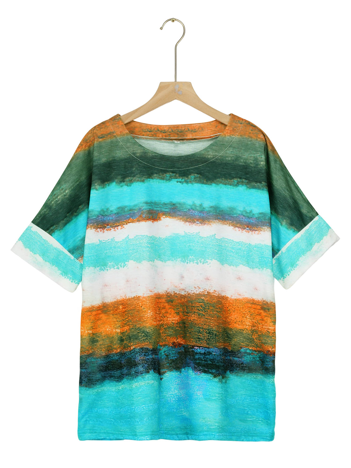 Full Size Color Block Round Neck Half Sleeve T-Shirt-Angel Casuals