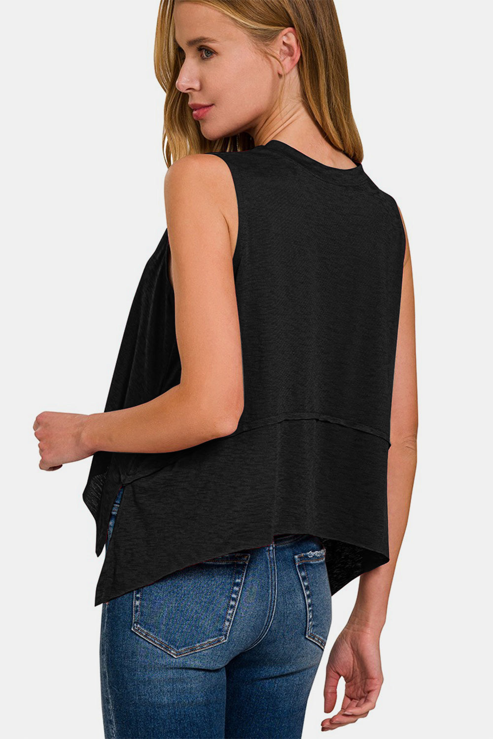 Zenana Exposed Seam Slit Round Neck Tank-Angel Casuals