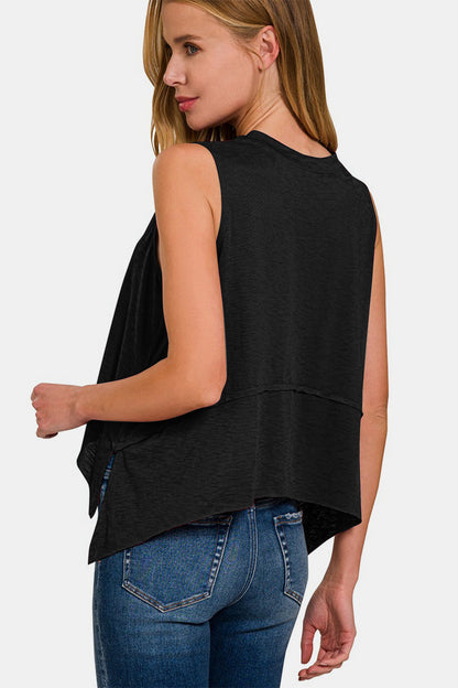 Zenana Exposed Seam Slit Round Neck Tank-Angel Casuals