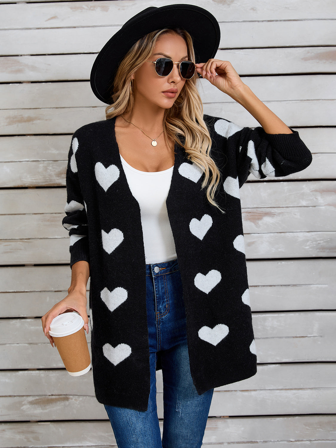 Angel Wings Heart Open Front Long Sleeve Cardigan-Angel Casuals