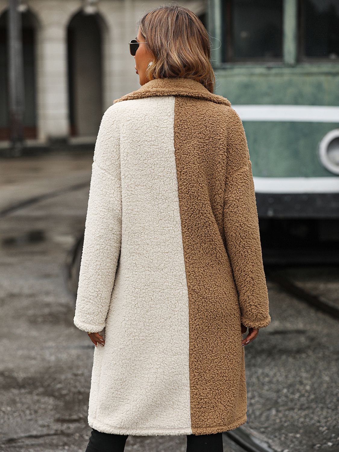 Contrast Dropped Shoulder Sherpa Coat-Angel Casuals