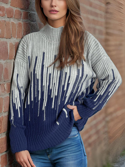 Contrast Mock Neck Long Sleeve Sweater-Angel Casuals