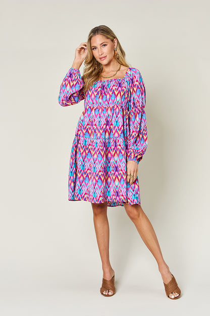 Double Take Full Size Printed Long Sleeve Dress-Angel Casuals