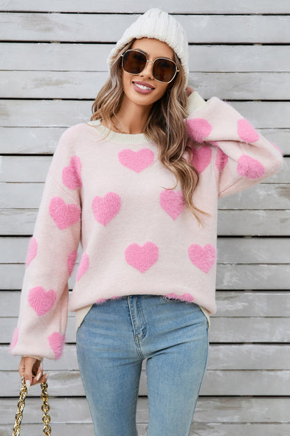 Angel Wings Heart Dropped Shoulder Long Sleeve Sweater-Angel Casuals