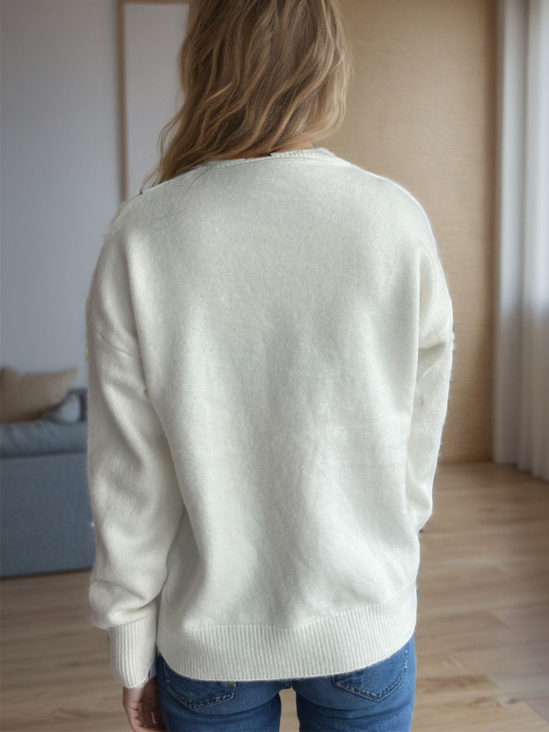 Round Neck Drop Shoulder Long Sleeve Sweater-Angel Casuals