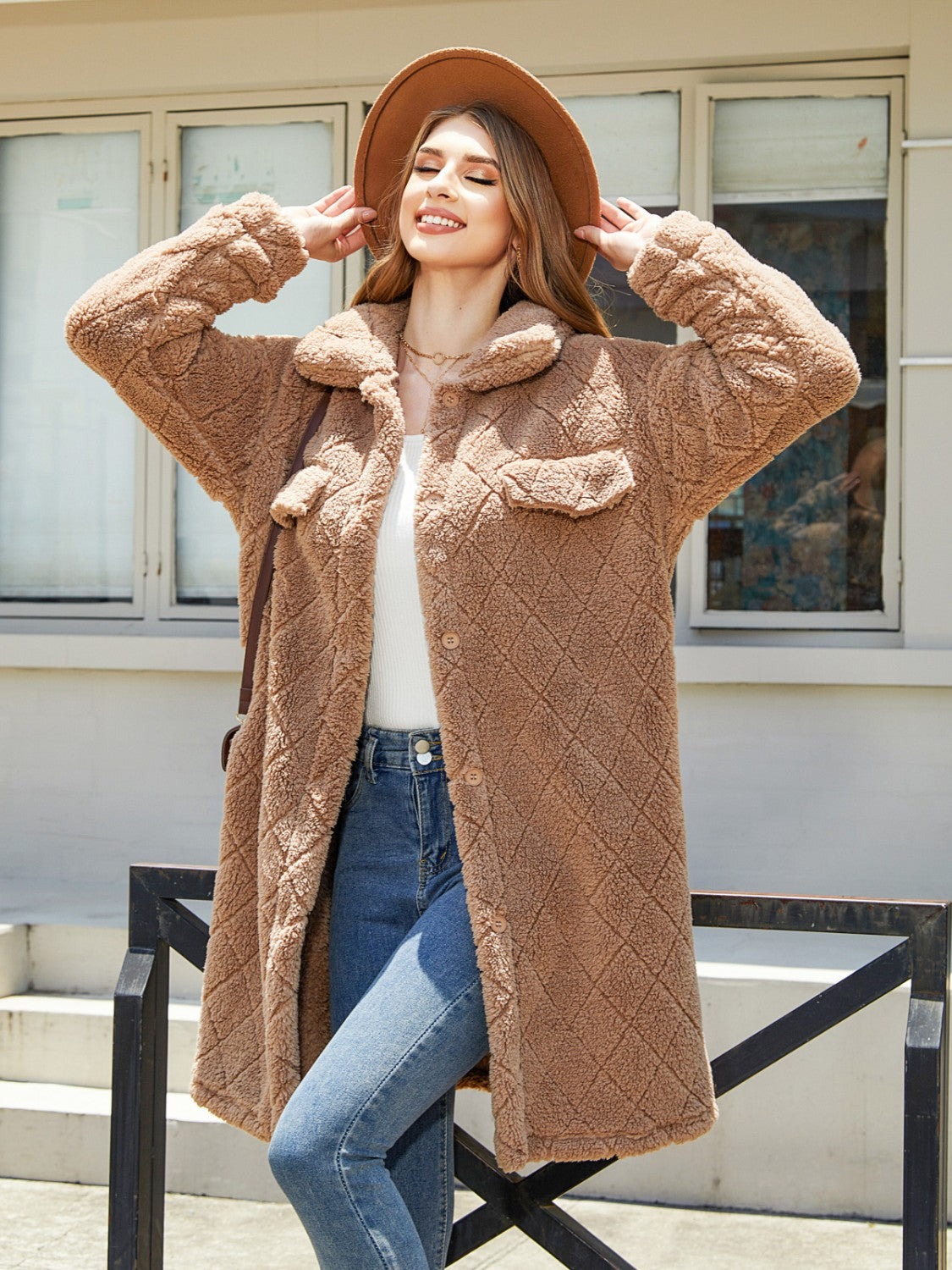 Texture Button Up Dropped Shoulder Coat-Angel Casuals