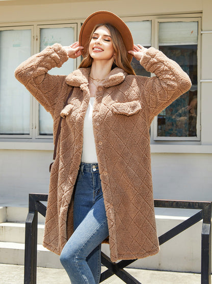 Texture Button Up Dropped Shoulder Coat-Angel Casuals