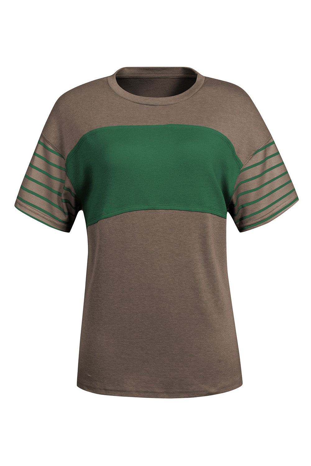 Striped Round Neck Short Sleeve T-Shirt-Angel Casuals