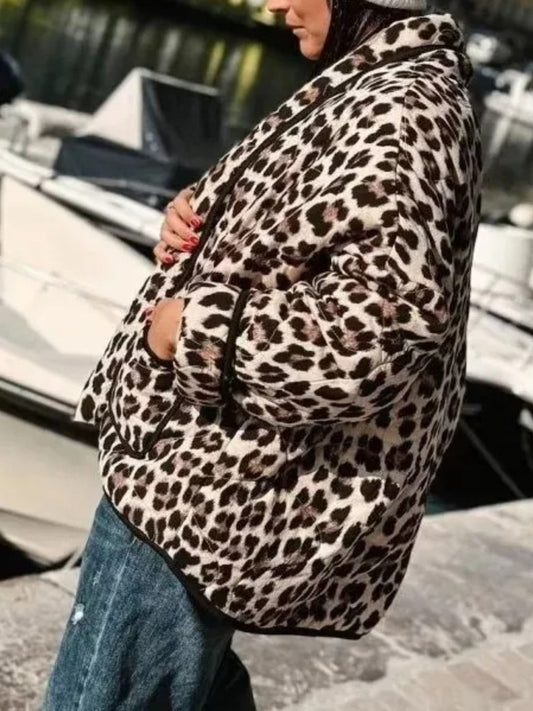Leopard Open Front Long Sleeve Outerwear-Angel Casuals