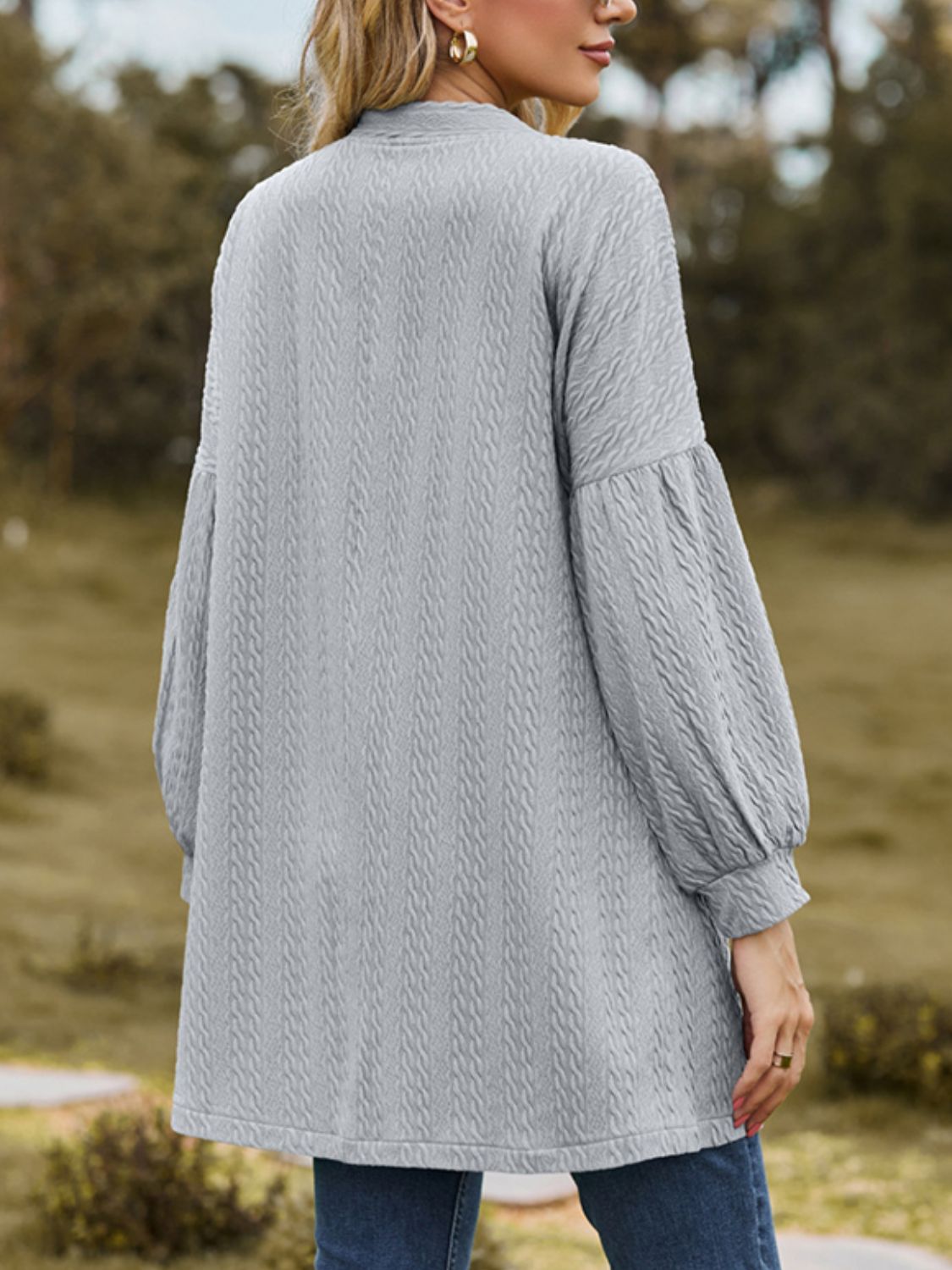 Textured Open Front Dropped Shoulder Cardigan-Angel Casuals
