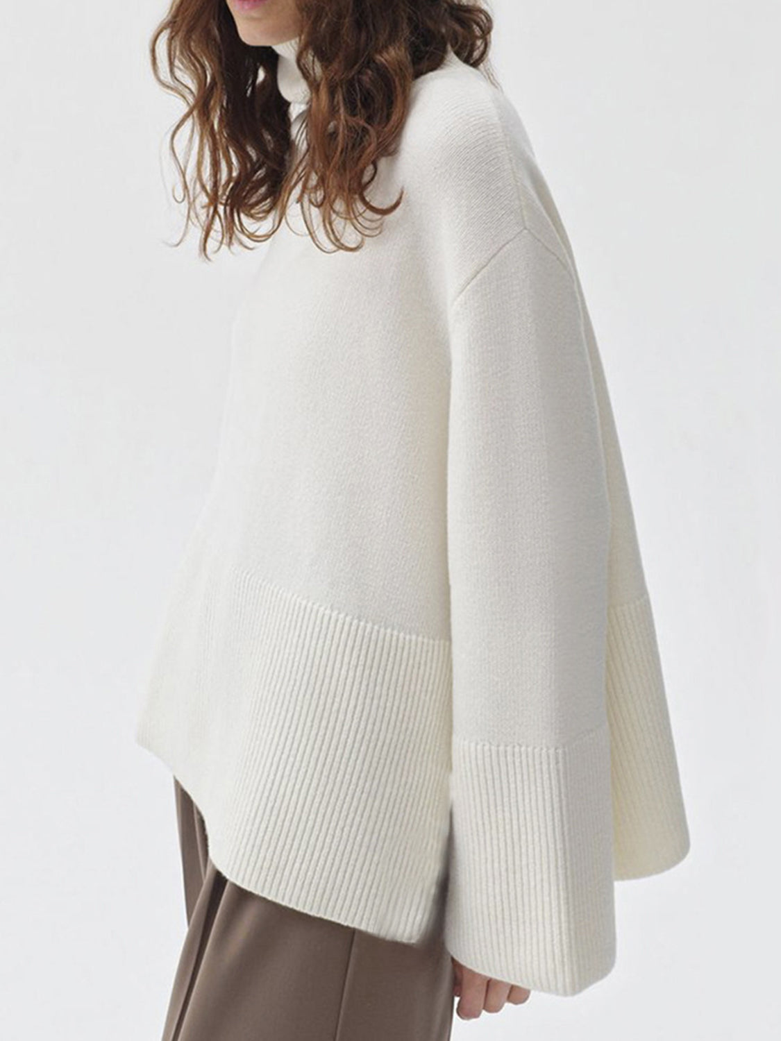 Side Slit Turtleneck Drop Shoulder Sweater-Angel Casuals