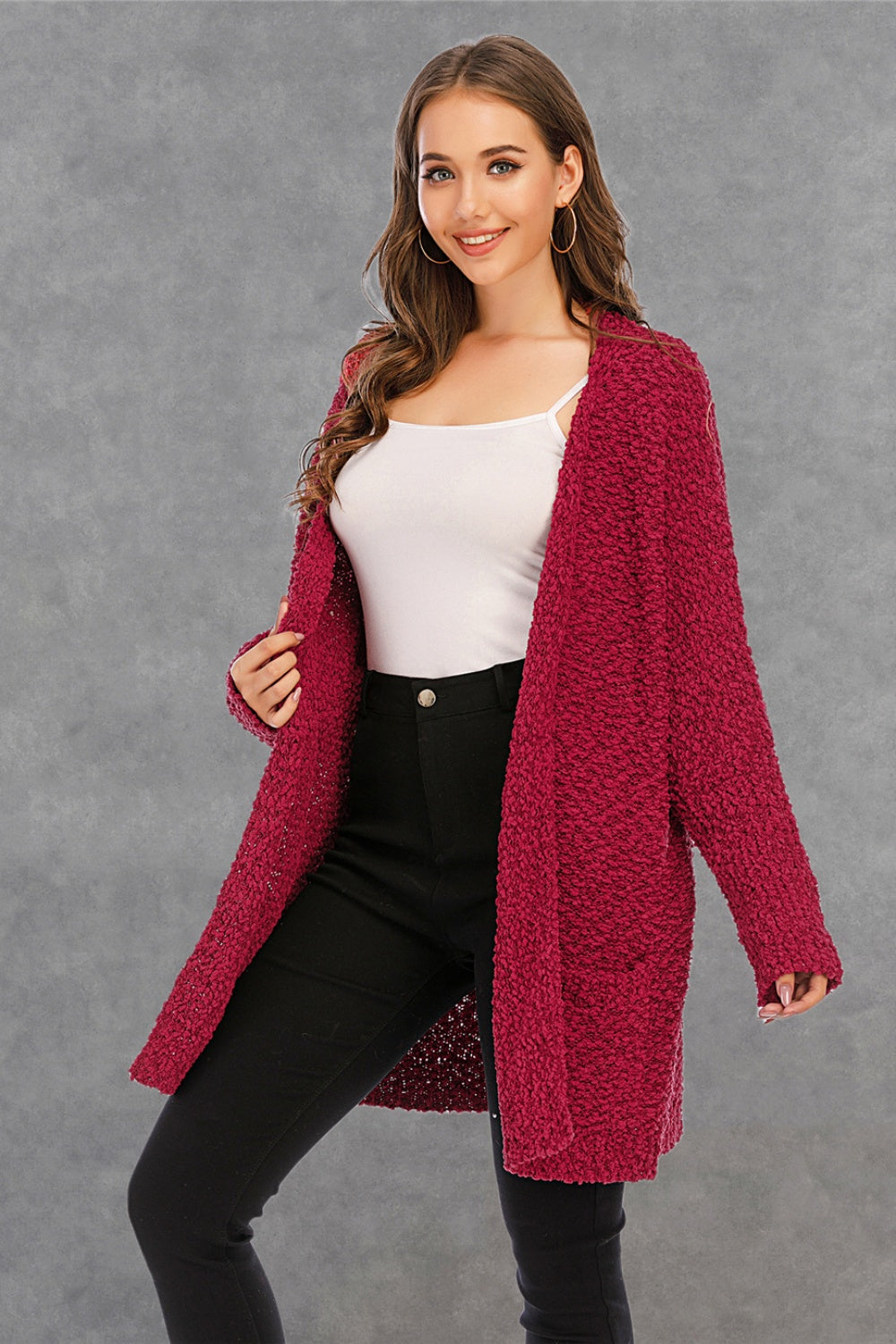 Angel Wings Pocketed Open Front Long Sleeve Cardigan-Angel Casuals