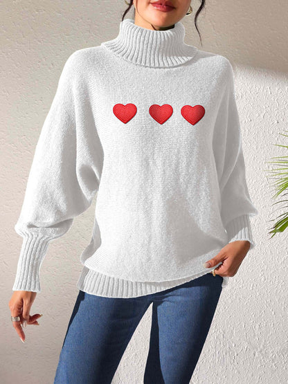 Heart Turtleneck Long Sleeve Sweater-Angel Casuals