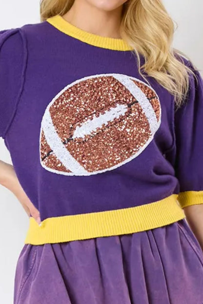 Sequin Football Round Neck Short Sleeve Top-Angel Casuals