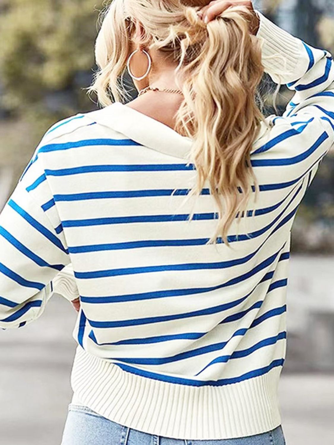 Striped Collared Neck Knit Top-Angel Casuals