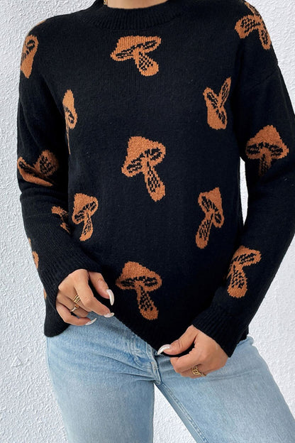 Graphic Mock Neck Dropped Shoulder Sweater-Angel Casuals