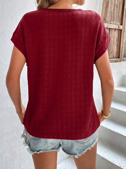 Textured Round Neck Short Sleeve Top-Angel Casuals