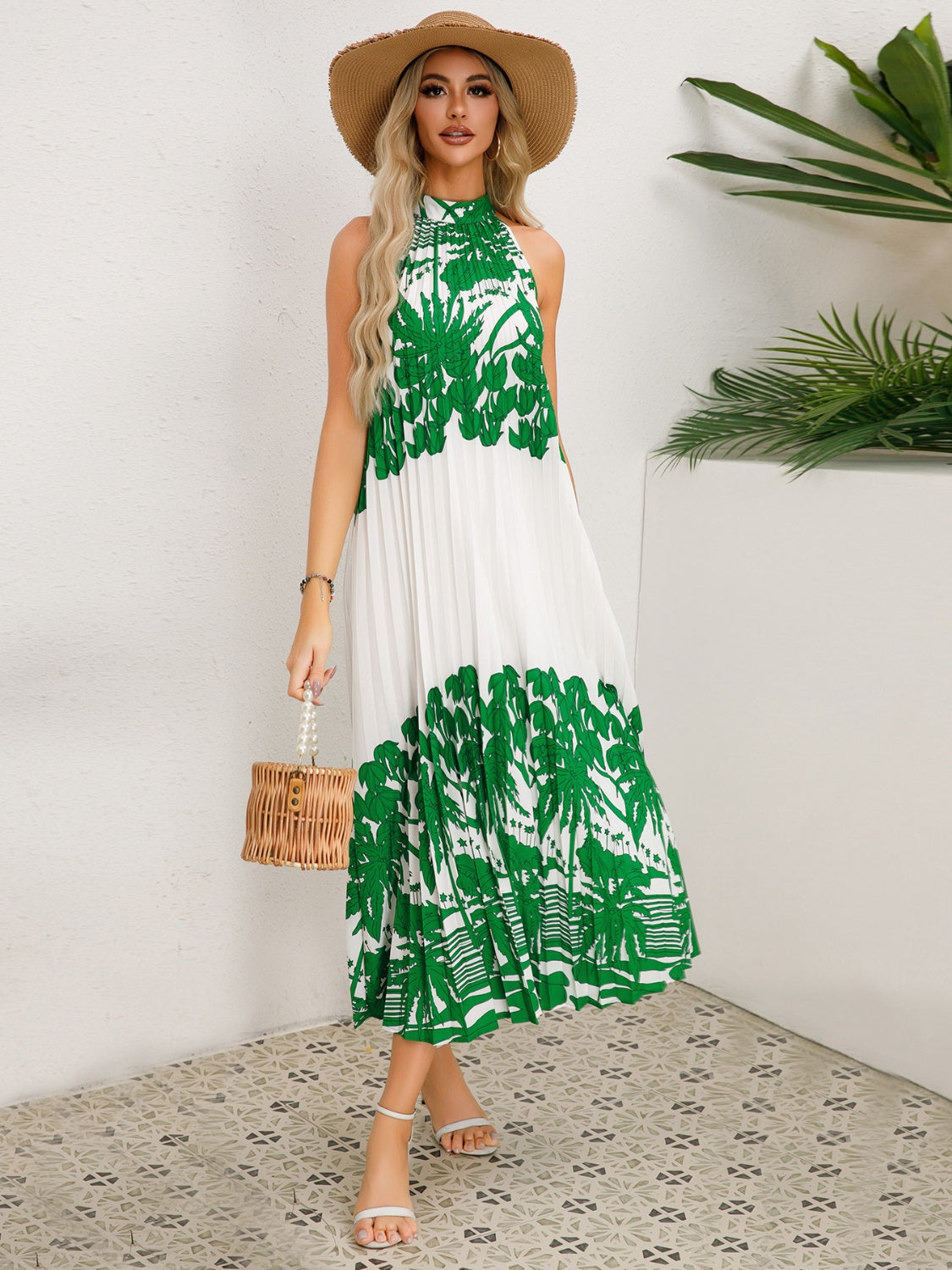 Tied Printed Sleeveless Midi Dress-Angel Casuals