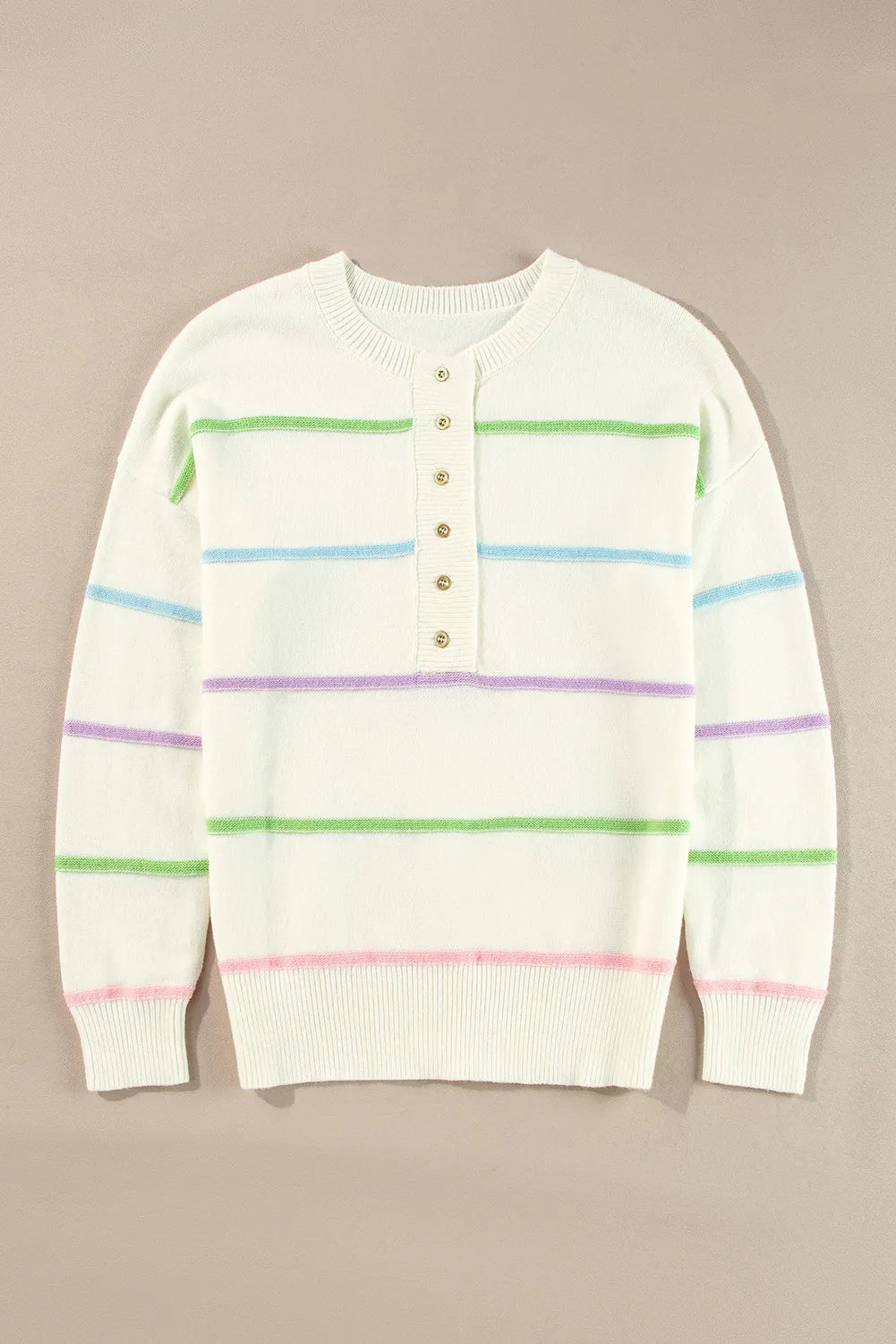 Contrast Striped Half Button Round Neck Sweater-Angel Casuals