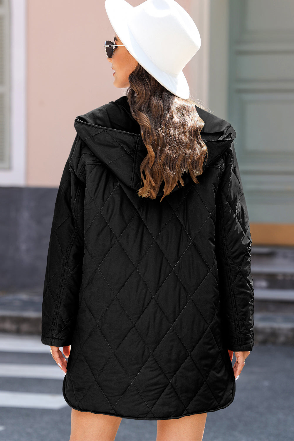 Snap Down Long Sleeve Quilted Winter Coat-Angel Casuals