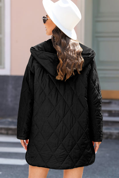 Snap Down Long Sleeve Quilted Winter Coat-Angel Casuals