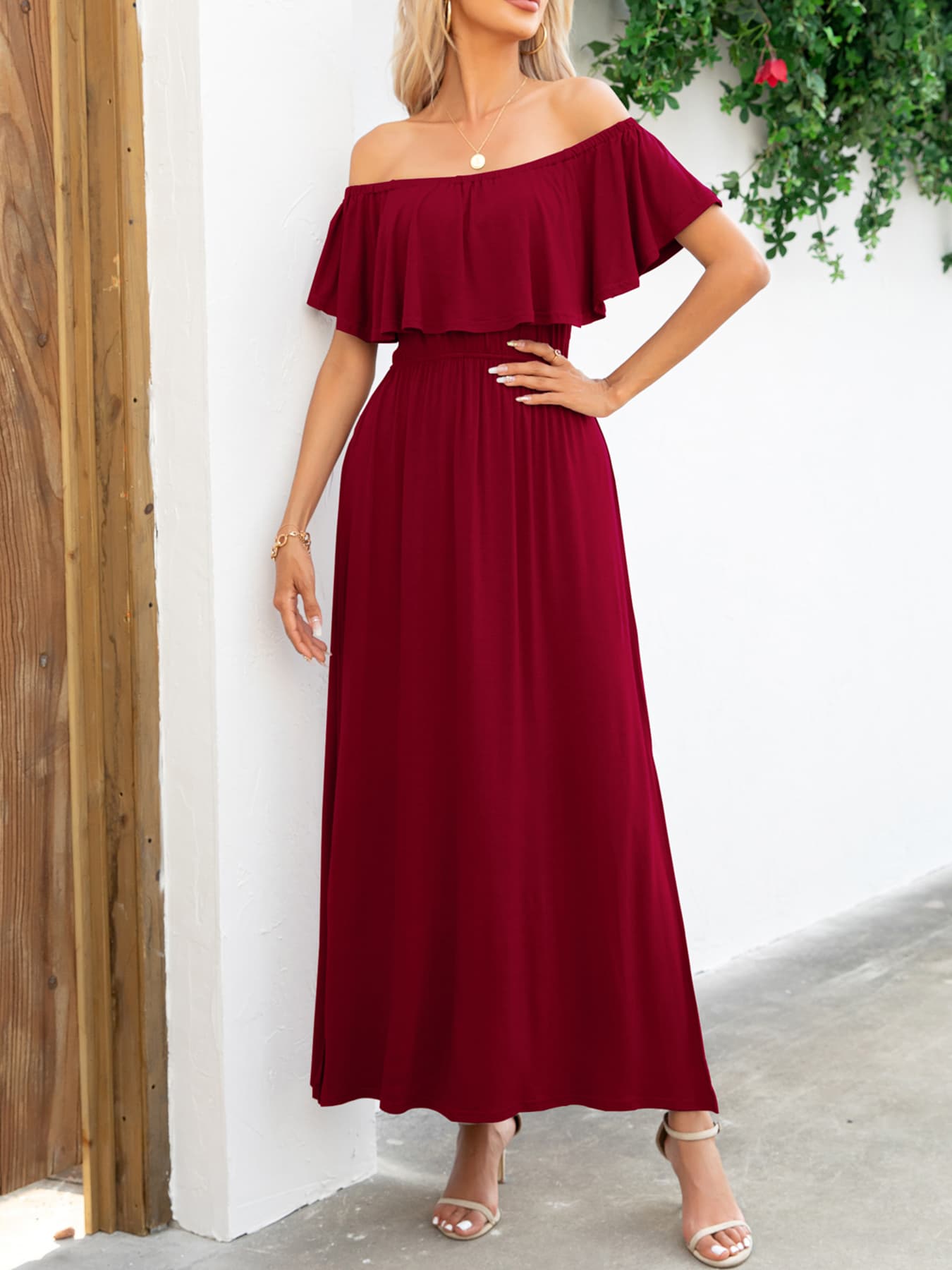 Off-Shoulder Slit Maxi Dress-Angel Casuals