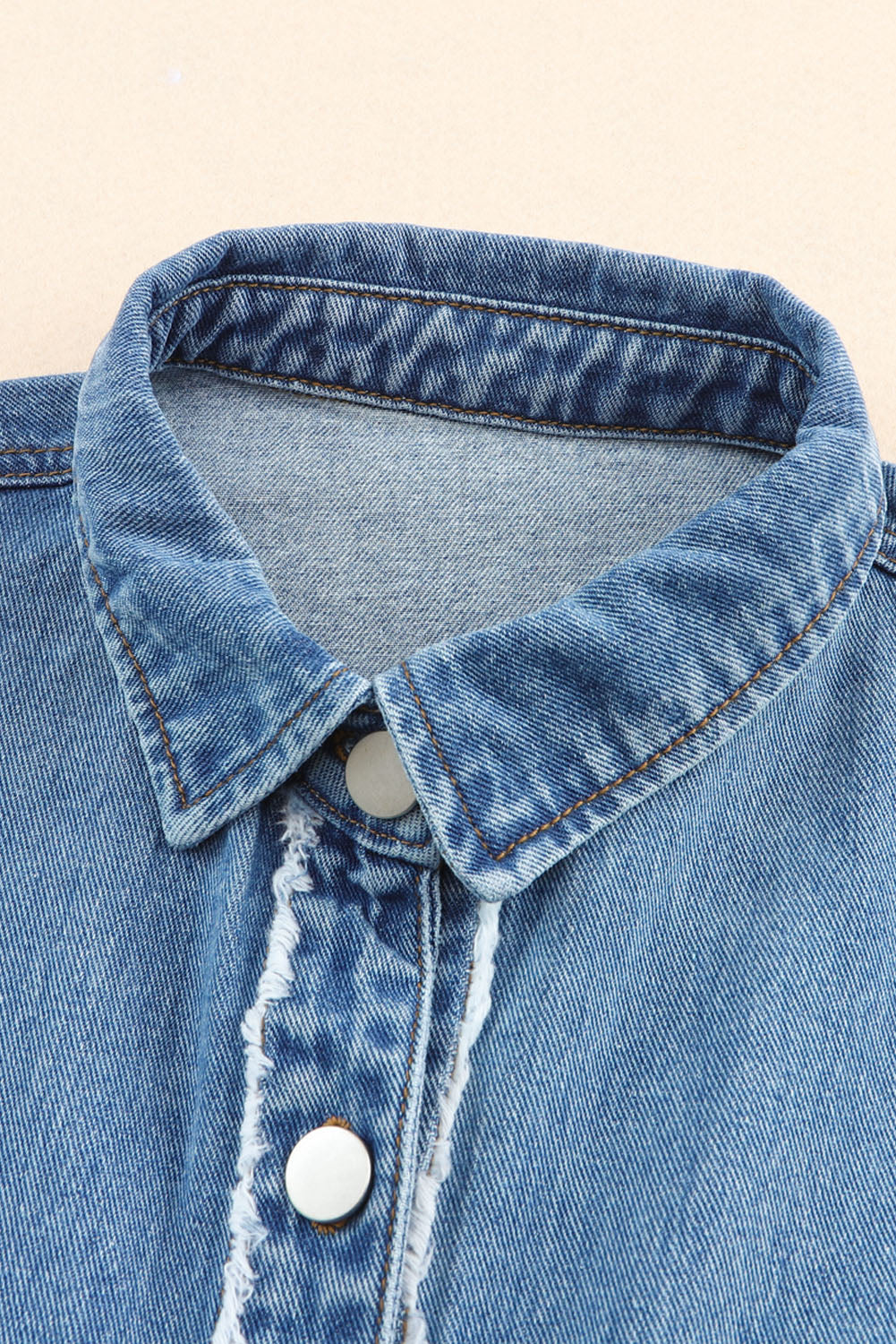 Raw Hem Button Up Denim Jacket with Breast Pockets-Angel Casuals