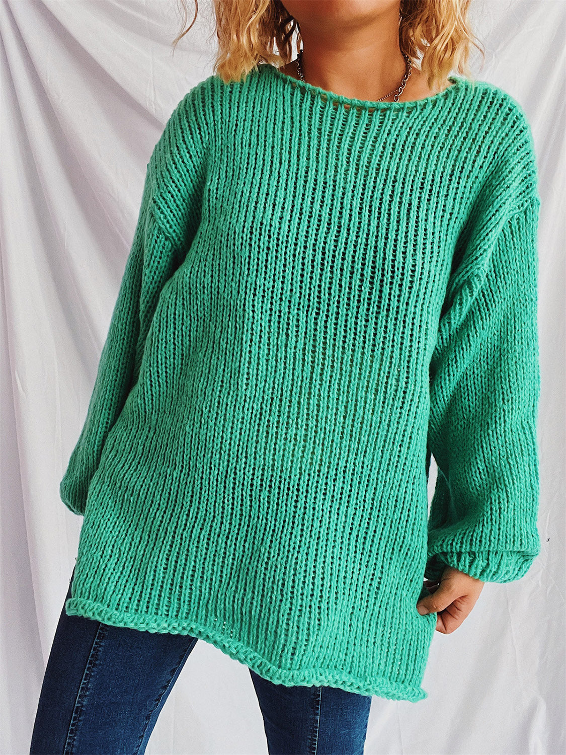 Boat Neck Dropped Shoulder Sweater-Angel Casuals